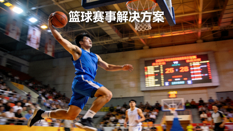 篮球比赛现场球员跃起投篮，篮球赛事解决方案配图